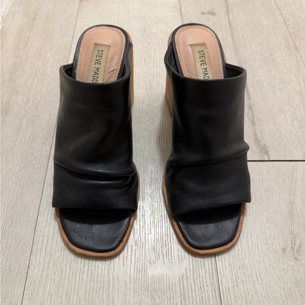 Steve Madden Black Leather Mules